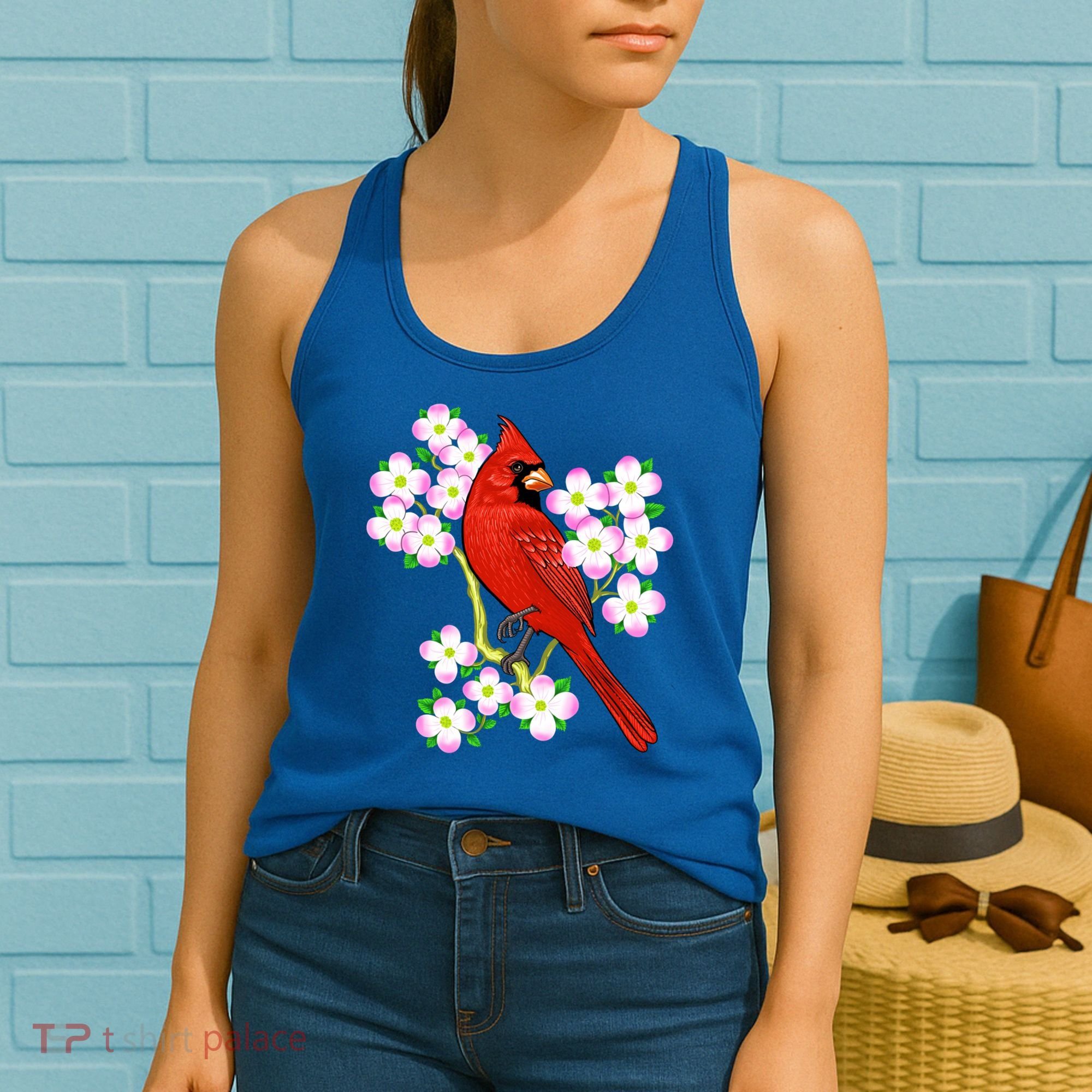 Red Cardinal Bird Dogwood Flower North Carolina Virginia Great Gift Women's Tank Top