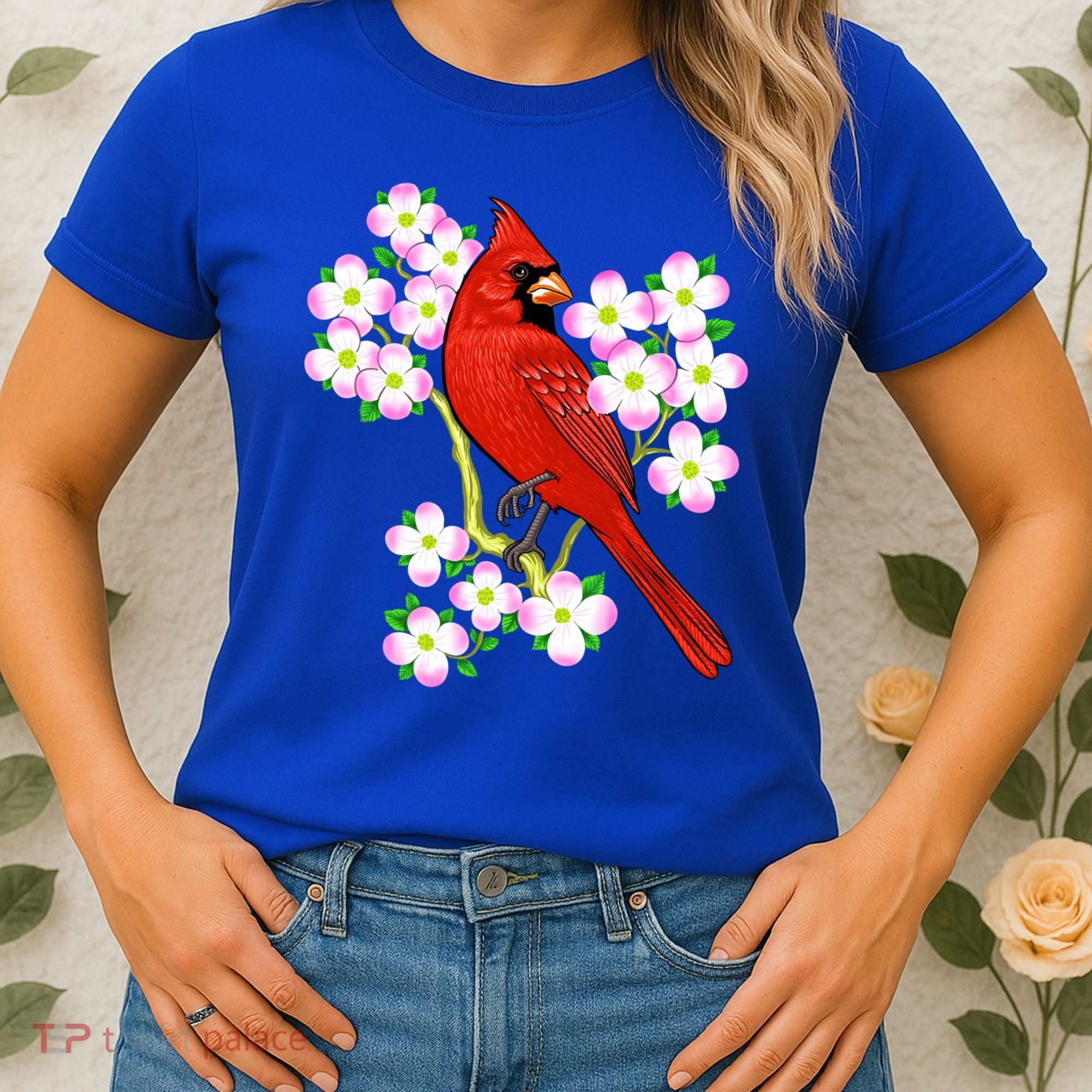 Red Cardinal Bird Dogwood Flower North Carolina Virginia Great Gift Women's T-Shirt