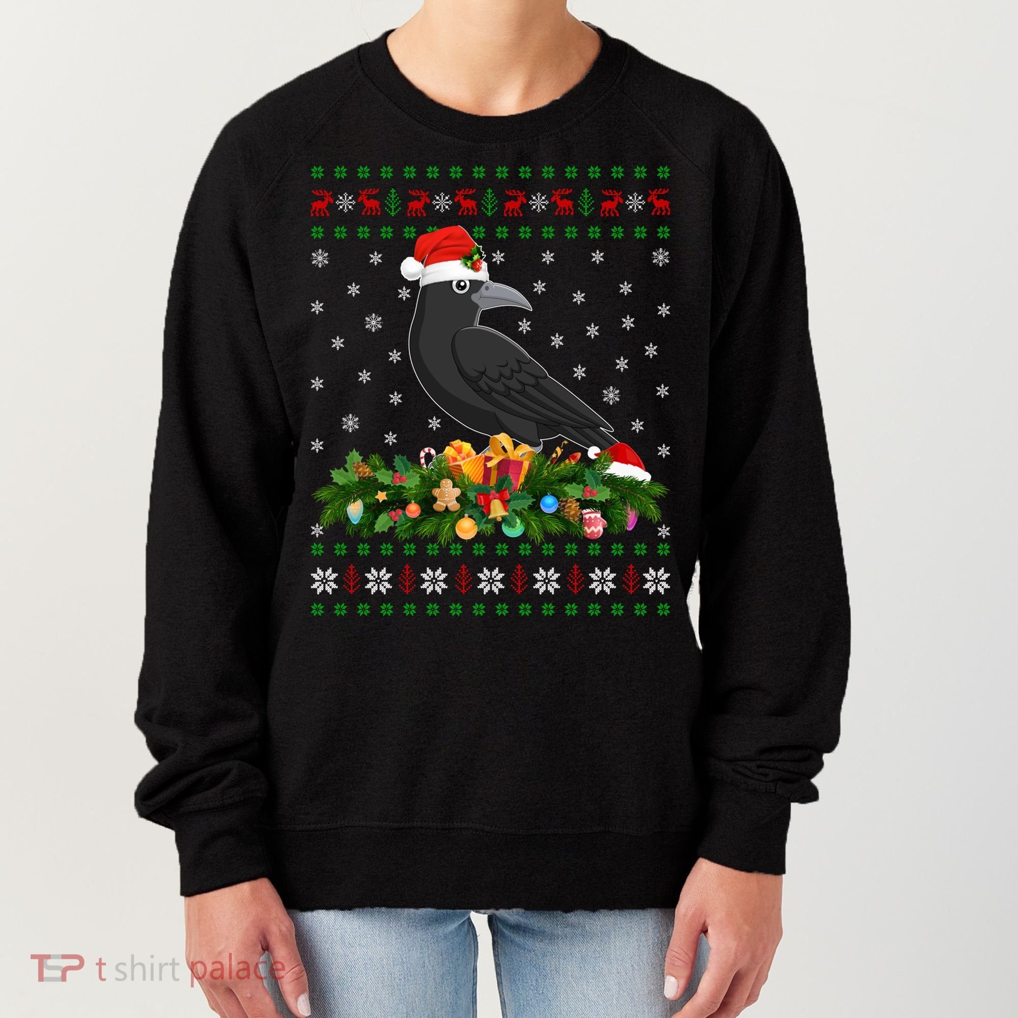 Raven Crow Bird Lover Xmas Santa Hat Ugly Crow Christmas Gift Women's Sweatshirt