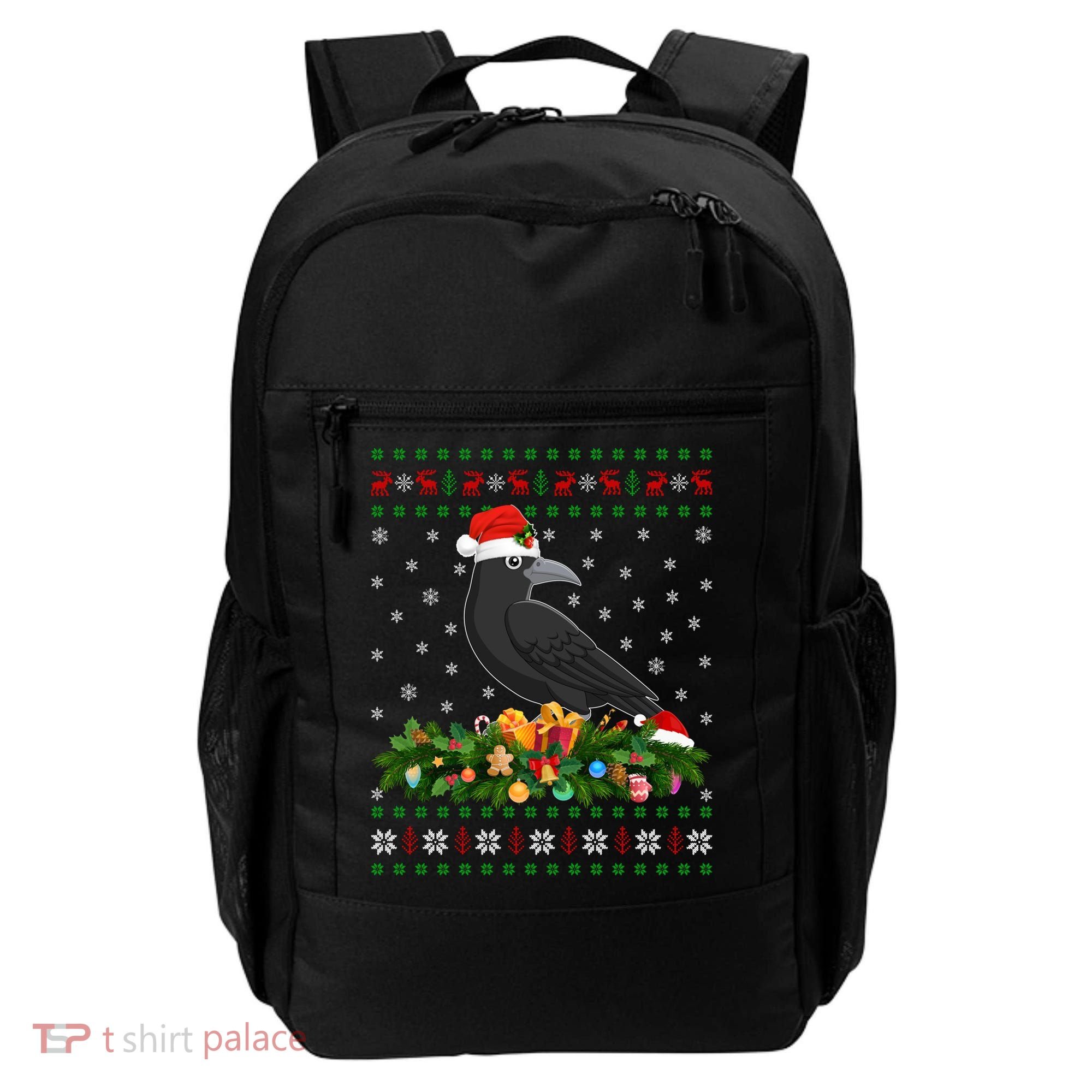 Raven Crow Bird Lover Xmas Santa Hat Ugly Crow Christmas Gift Backpack