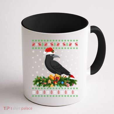 Raven Crow Bird Lover Xmas Santa Hat Ugly Crow Christmas Gift Coffee Mug back