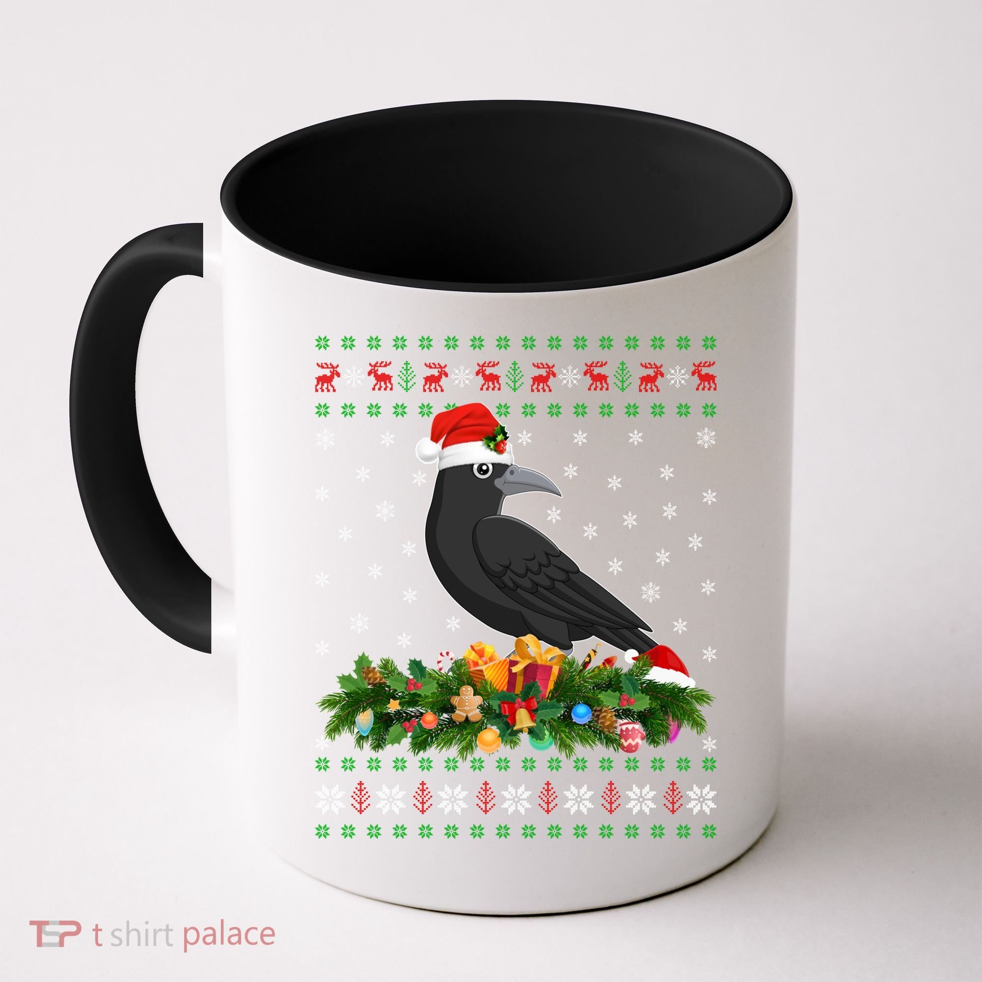 Raven Crow Bird Lover Xmas Santa Hat Ugly Crow Christmas Gift Coffee Mug