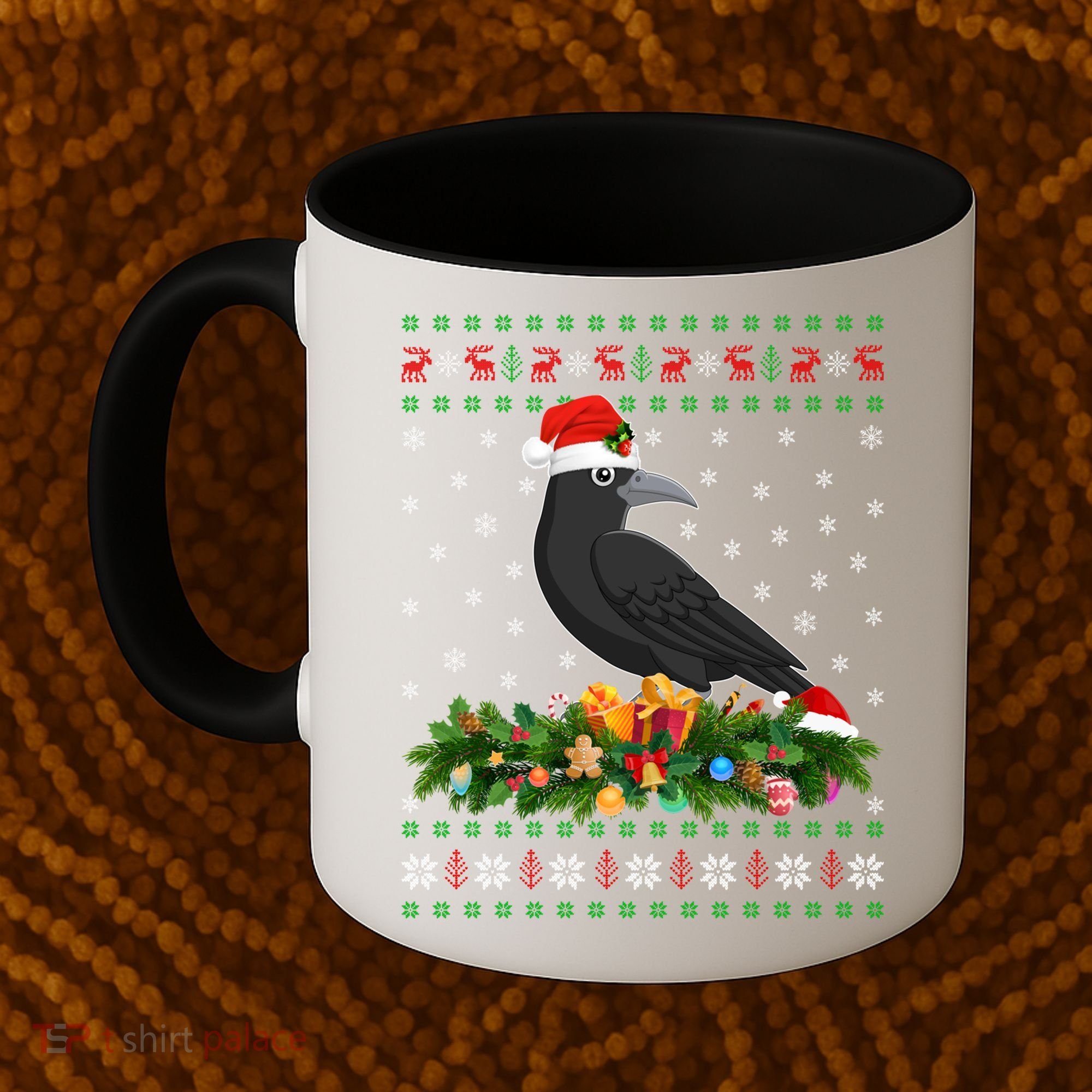 Raven Crow Bird Lover Xmas Santa Hat Ugly Crow Christmas Gift Coffee Mug