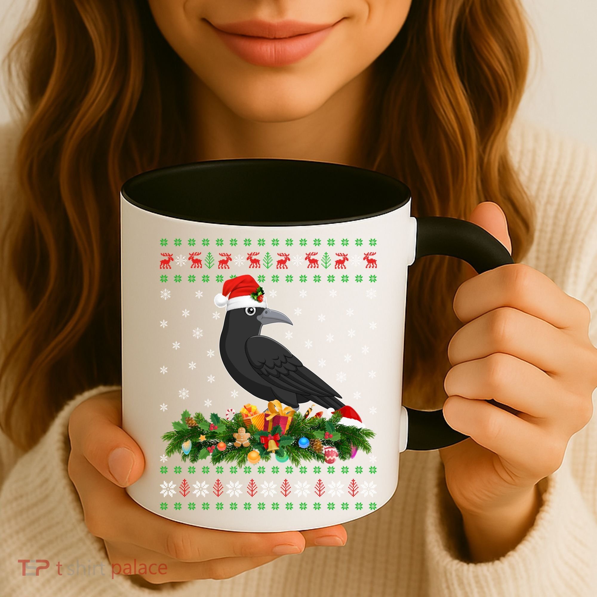 Raven Crow Bird Lover Xmas Santa Hat Ugly Crow Christmas Gift Coffee Mug