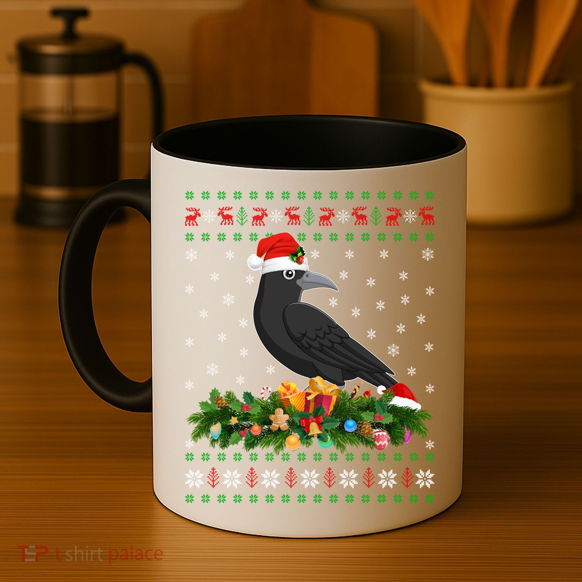 Raven Crow Bird Lover Xmas Santa Hat Ugly Crow Christmas Gift Coffee Mug