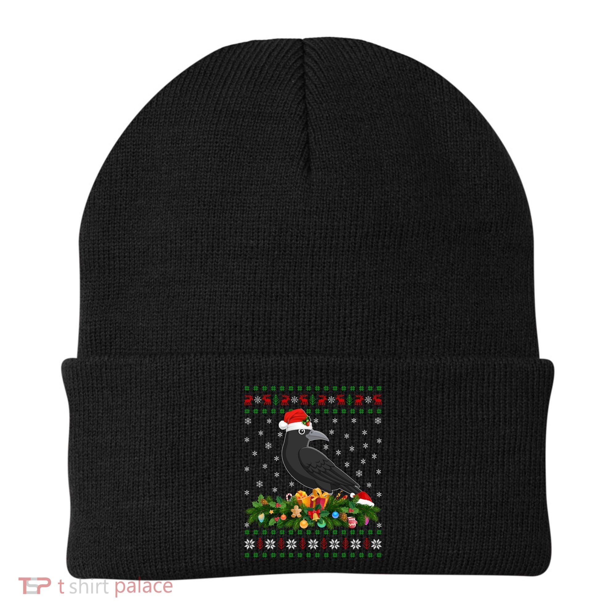 Raven Crow Bird Lover Xmas Santa Hat Ugly Crow Christmas Gift Beanie