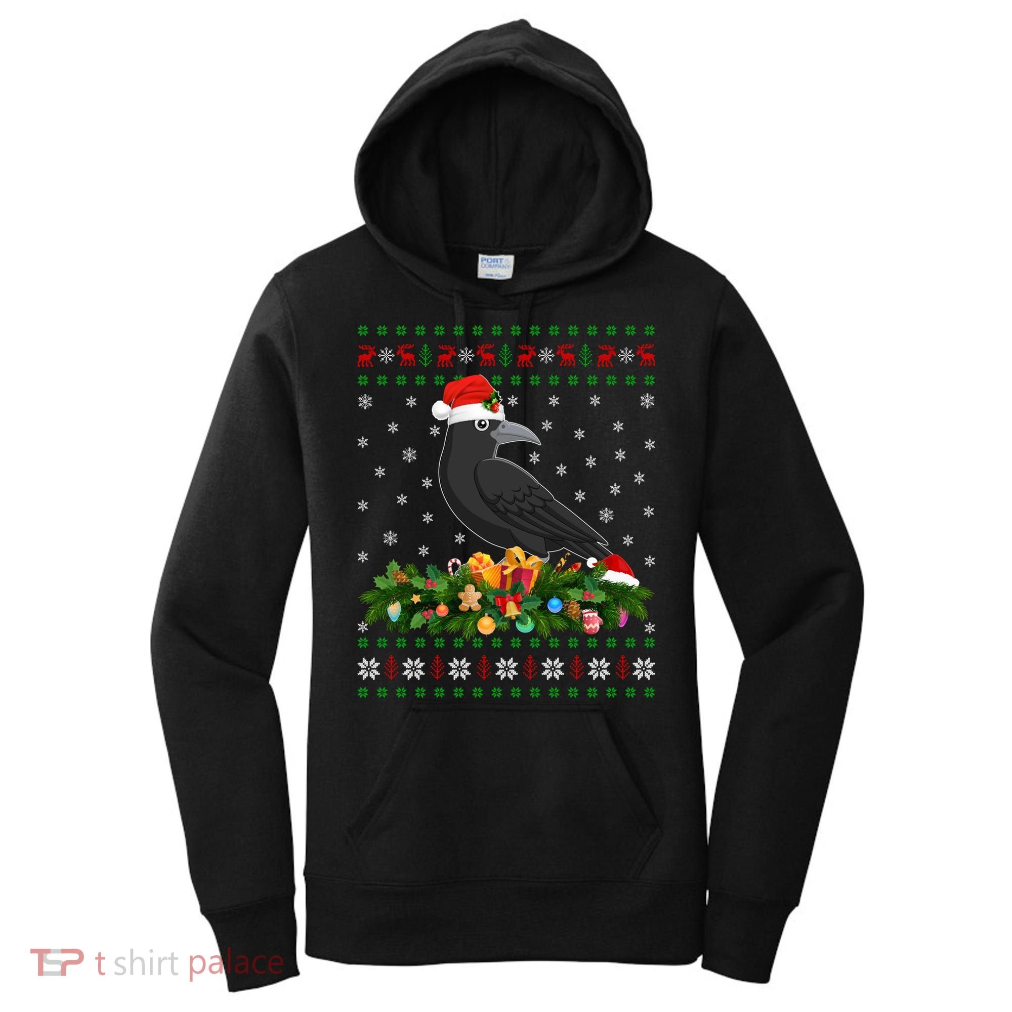Raven Crow Bird Lover Xmas Santa Hat Ugly Crow Christmas Gift Women's Hoodie