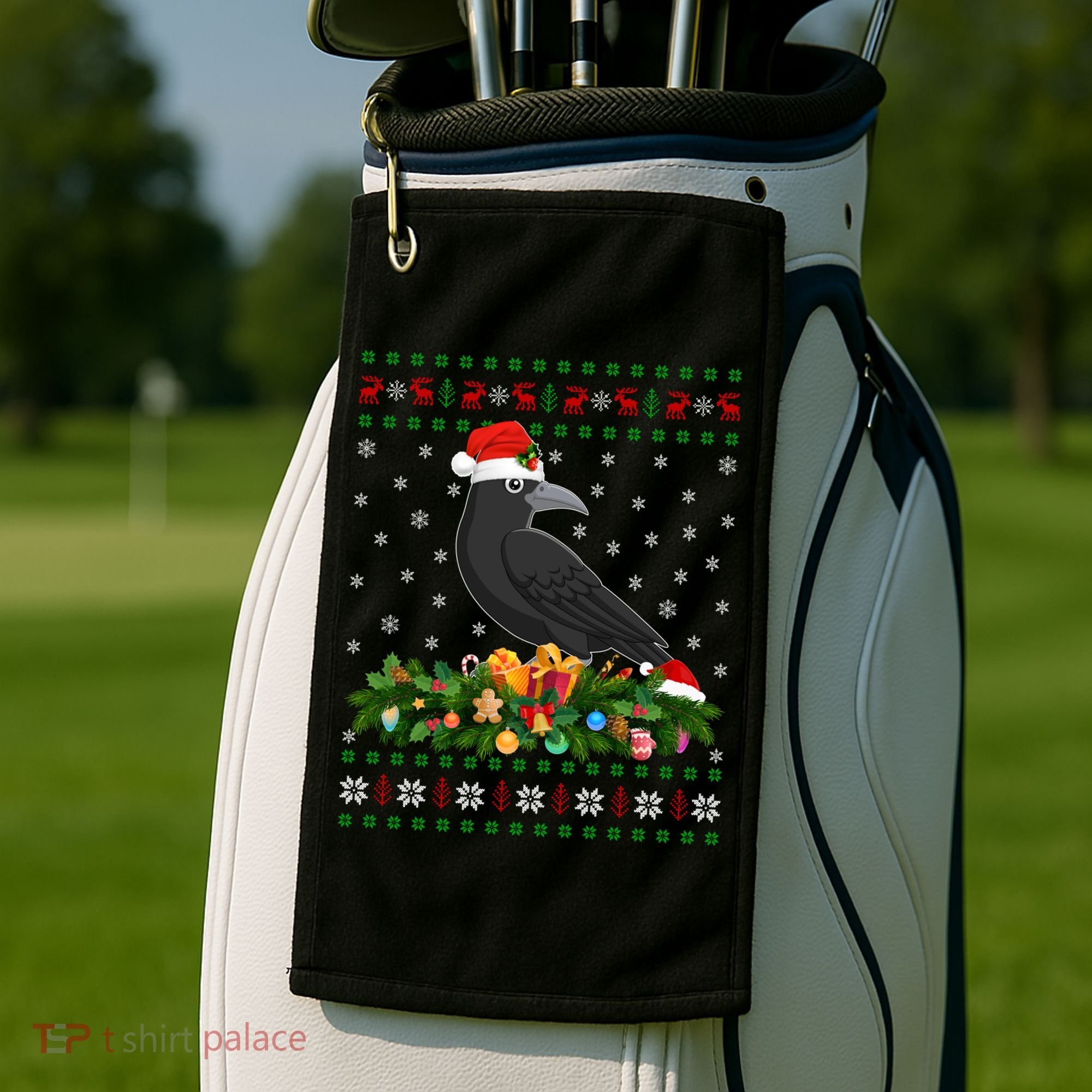 Raven Crow Bird Lover Xmas Santa Hat Ugly Crow Christmas Gift Golf Towel