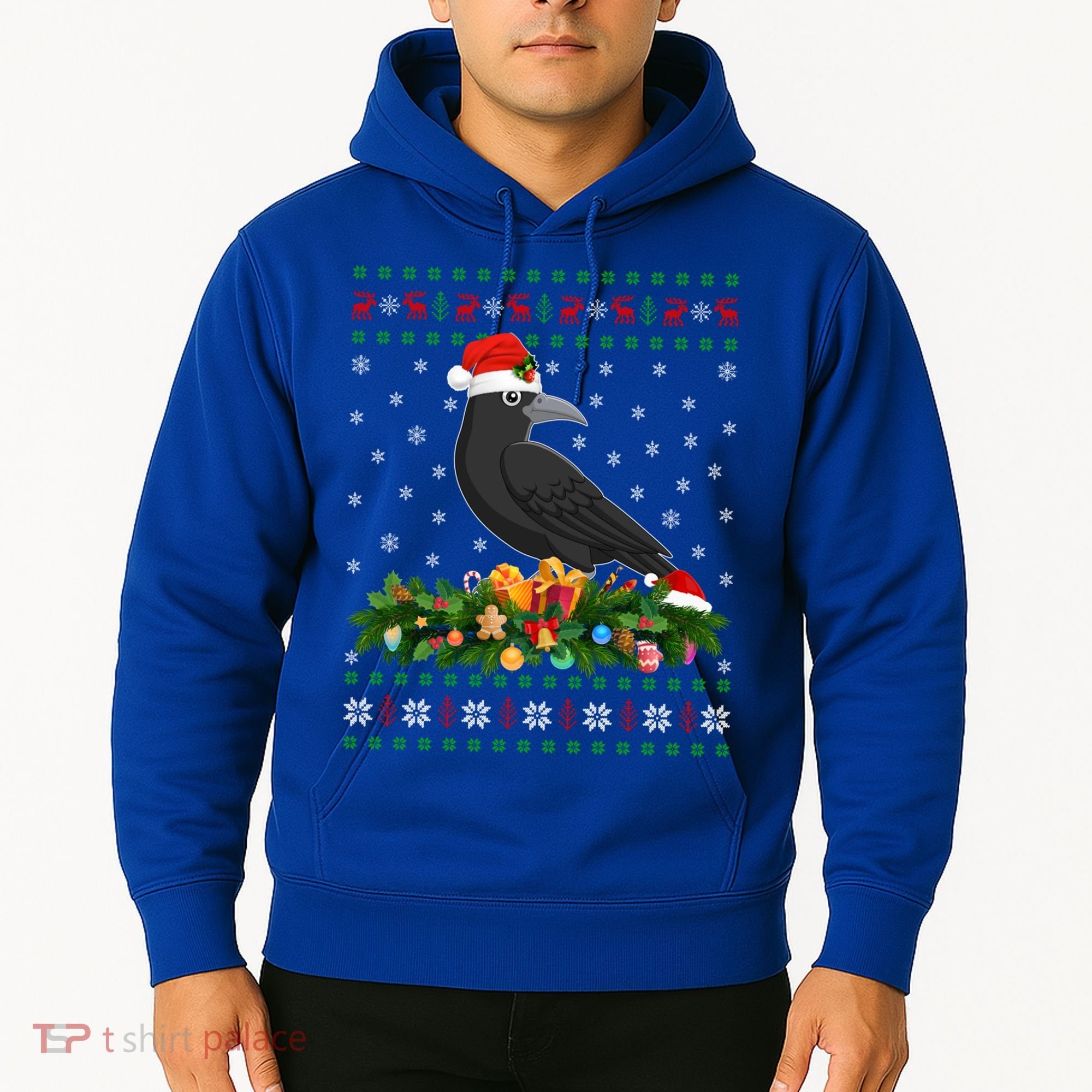Raven Crow Bird Lover Xmas Santa Hat Ugly Crow Christmas Gift Hoodie