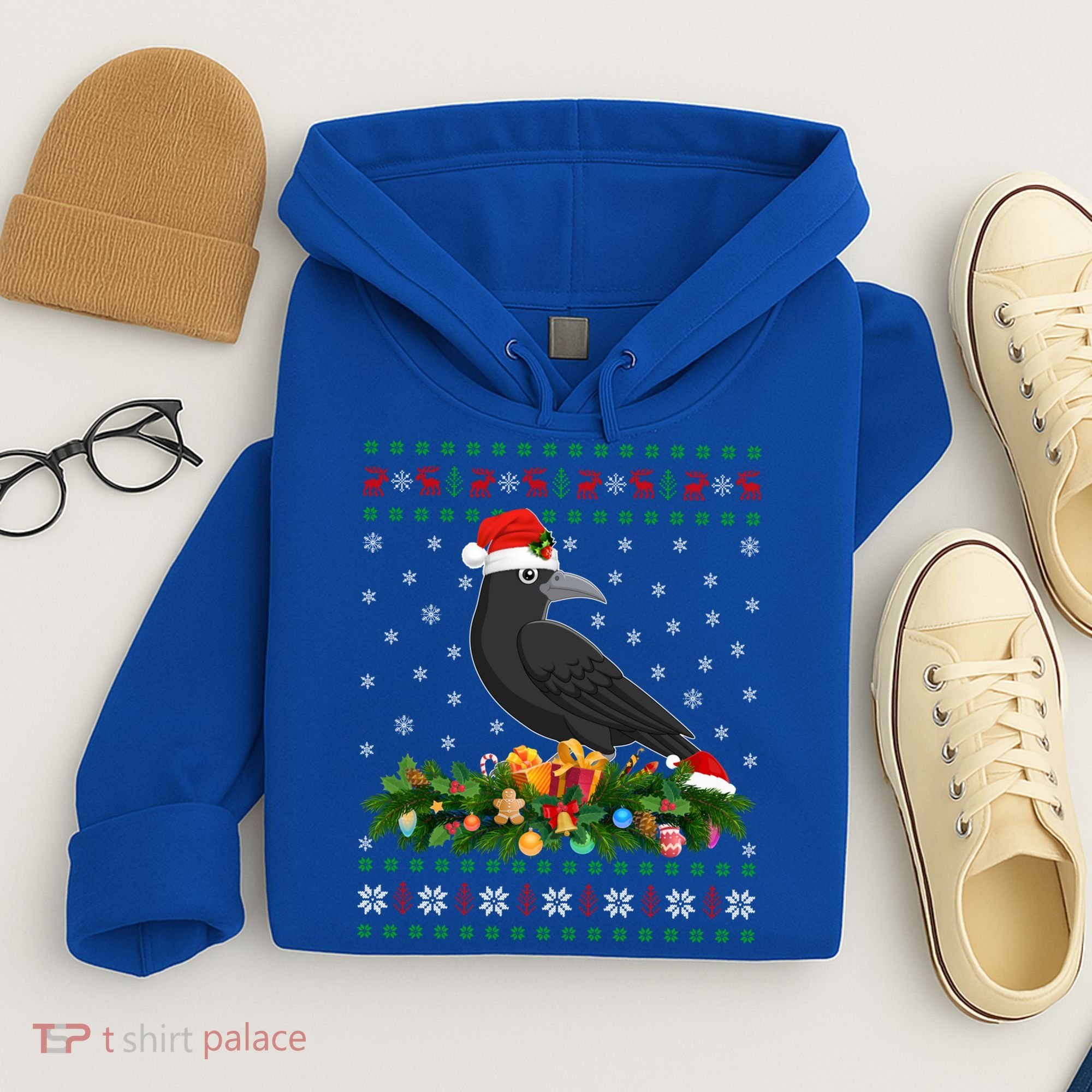 Raven Crow Bird Lover Xmas Santa Hat Ugly Crow Christmas Gift Hoodie