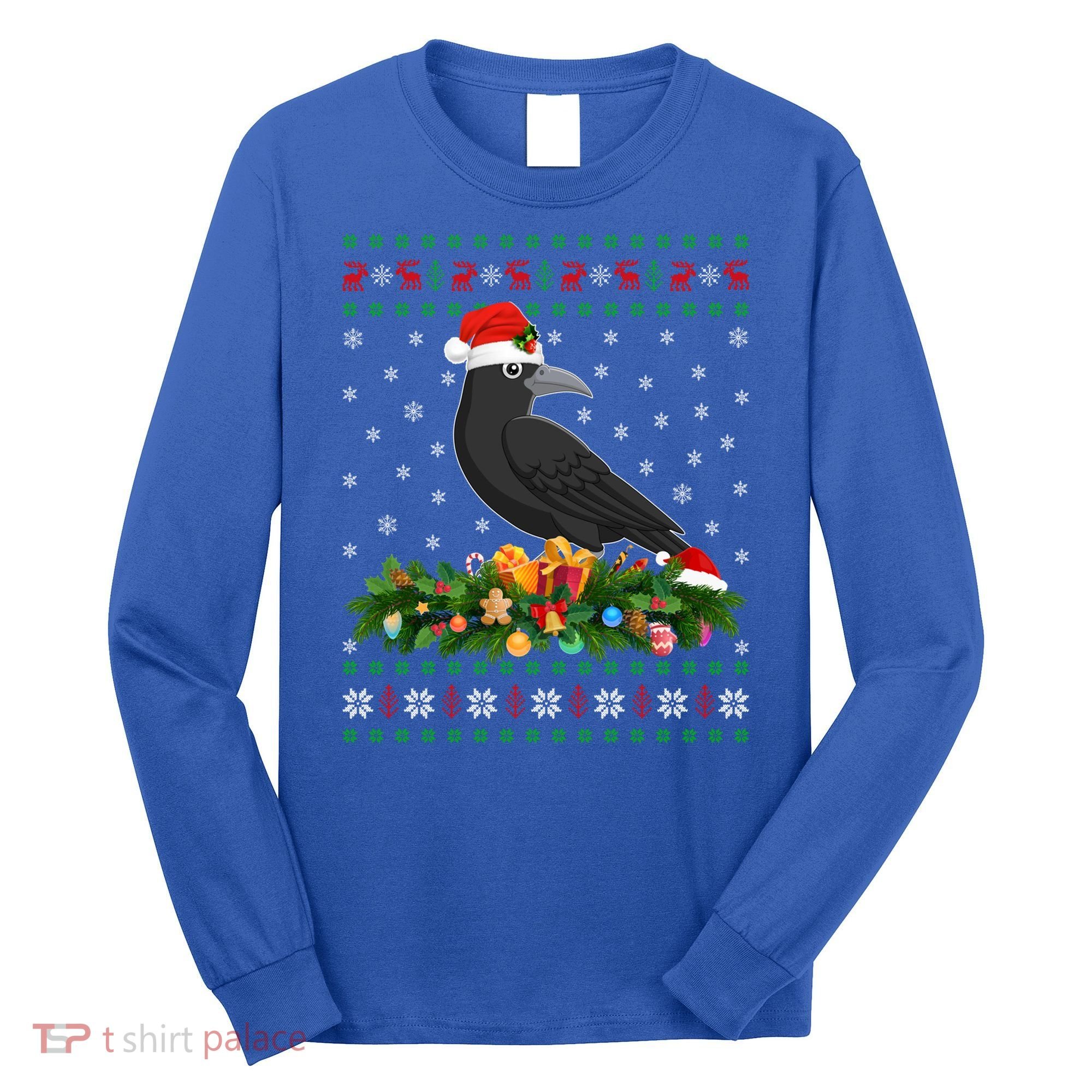 Raven Crow Bird Lover Xmas Santa Hat Ugly Crow Christmas Gift Long Sleeve Shirt