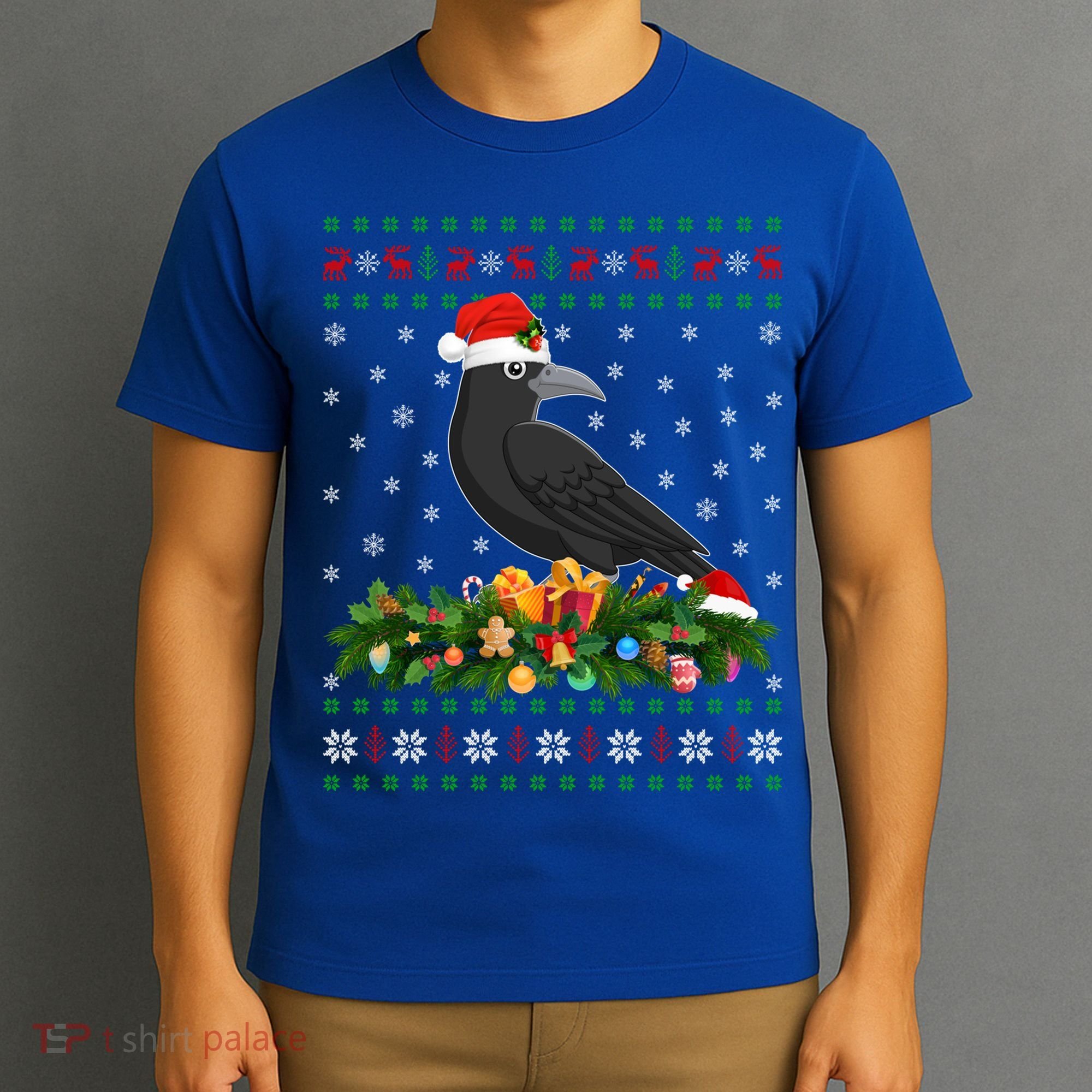 Raven Crow Bird Lover Xmas Santa Hat Ugly Crow Christmas Gift T-Shirt