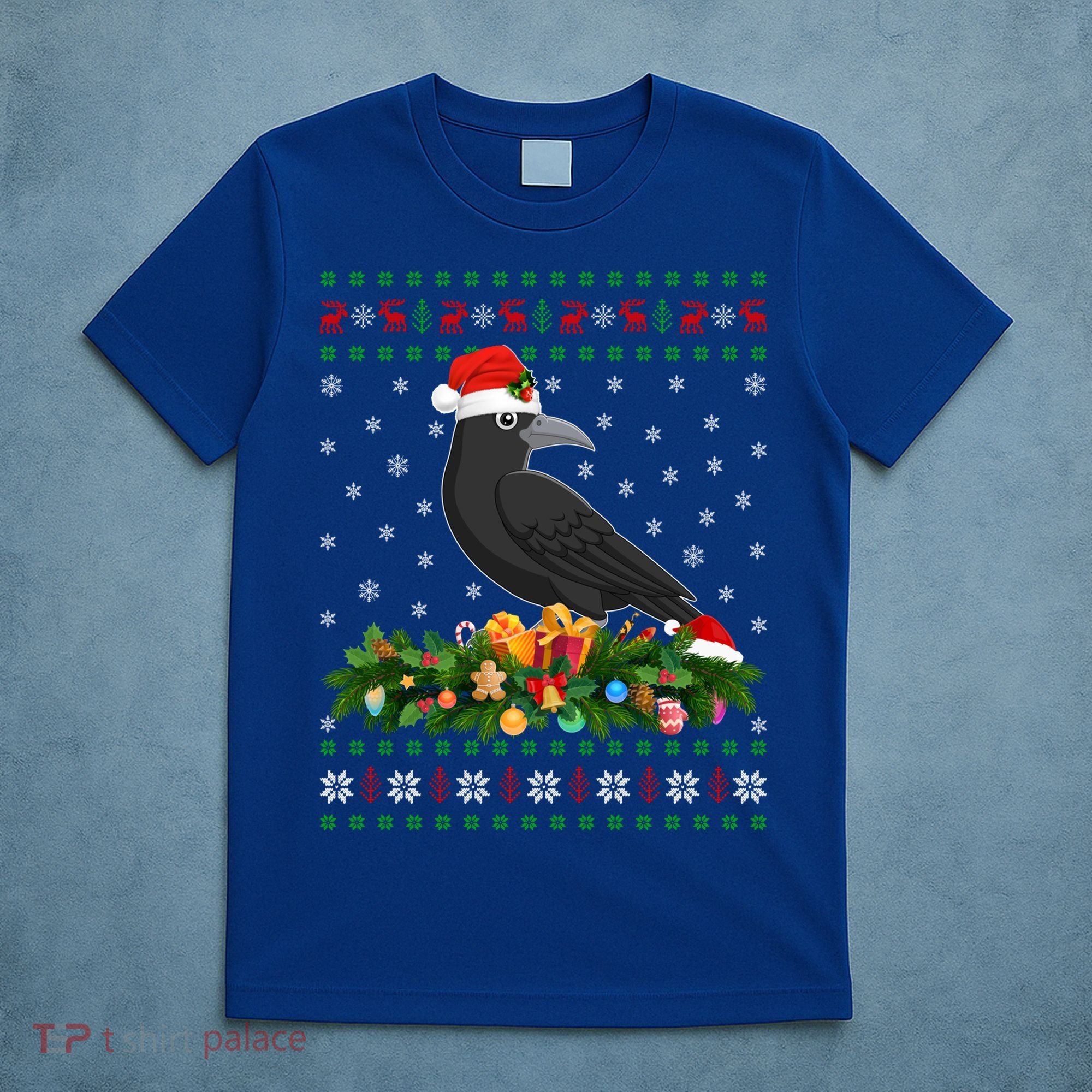 Raven Crow Bird Lover Xmas Santa Hat Ugly Crow Christmas Gift T-Shirt