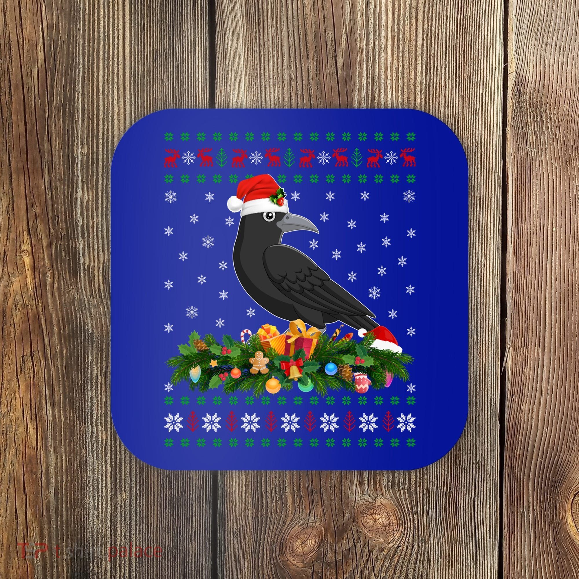 Raven Crow Bird Lover Xmas Santa Hat Ugly Crow Christmas Gift Coaster