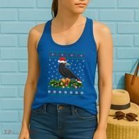 Raven Crow Bird Lover Xmas Santa Hat Ugly Crow Christmas Gift Women's Tank Top thumb 2