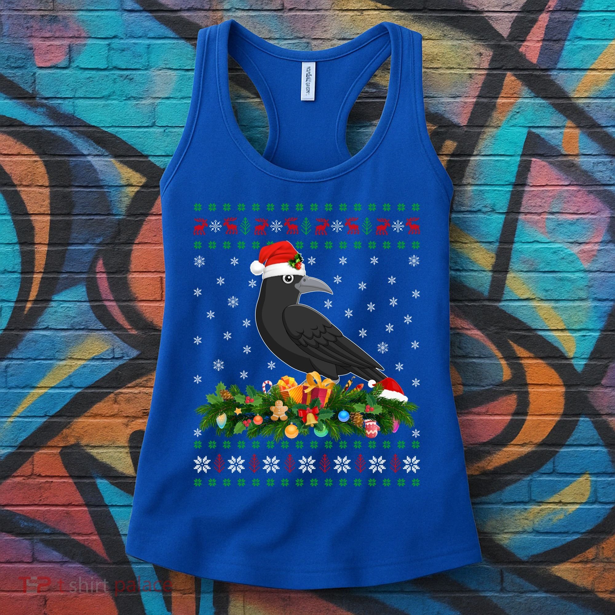 Raven Crow Bird Lover Xmas Santa Hat Ugly Crow Christmas Gift Women's Tank Top
