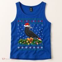 Raven Crow Bird Lover Xmas Santa Hat Ugly Crow Christmas Gift Tank Top thumb 2