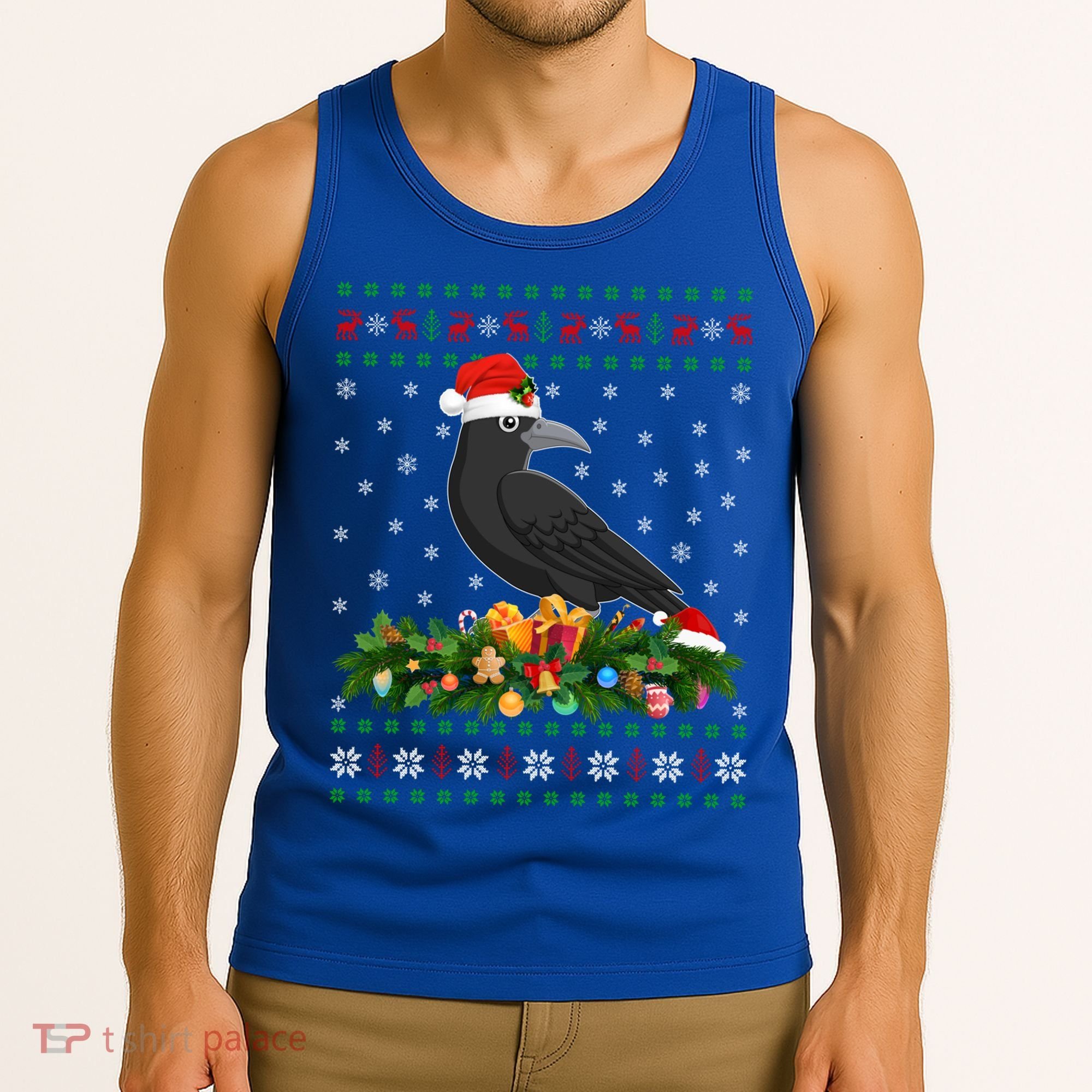 Raven Crow Bird Lover Xmas Santa Hat Ugly Crow Christmas Gift Tank Top