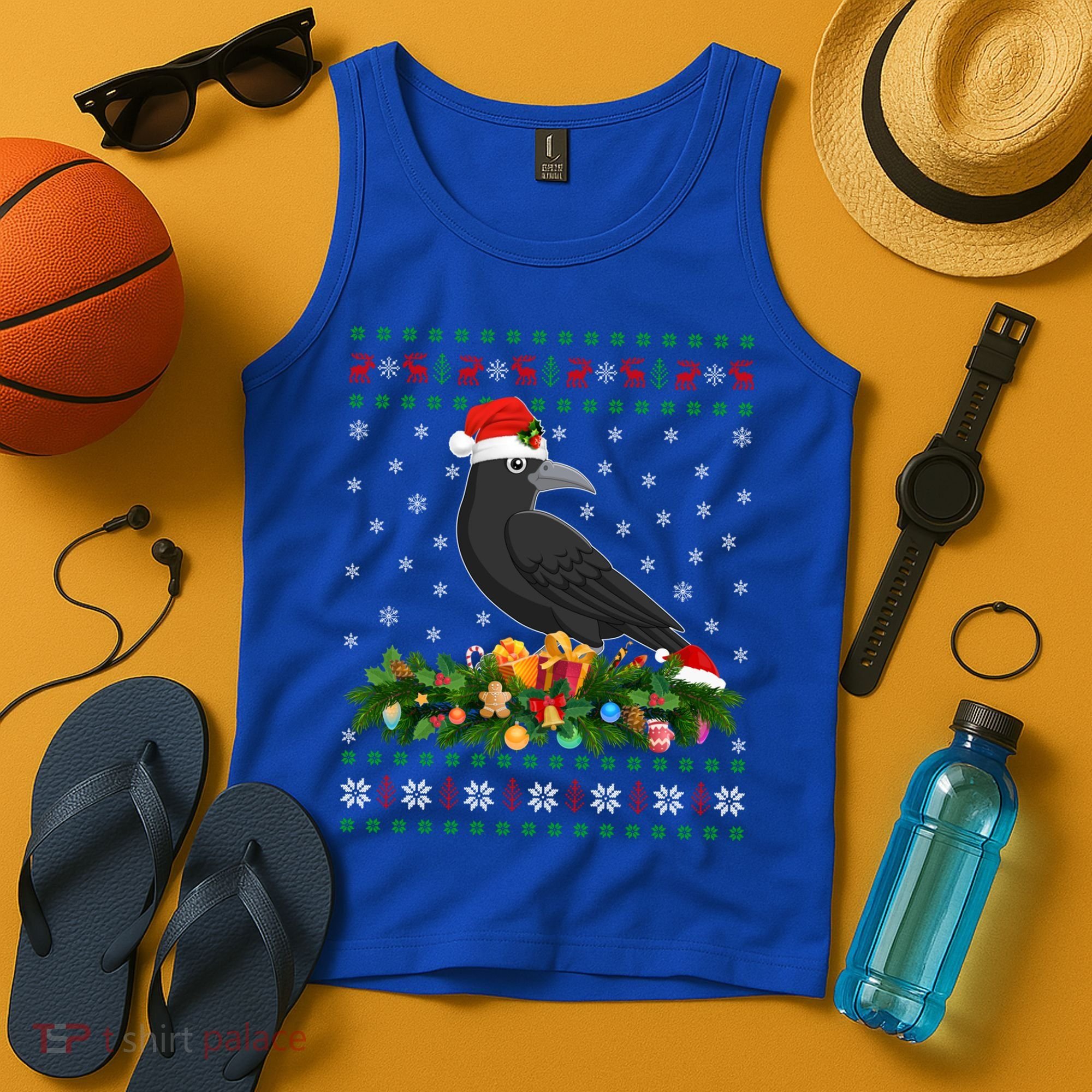 Raven Crow Bird Lover Xmas Santa Hat Ugly Crow Christmas Gift Tank Top