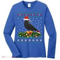 Raven Crow Bird Lover Xmas Santa Hat Ugly Crow Christmas Gift Women's Long Sleeve Shirt thumb 0