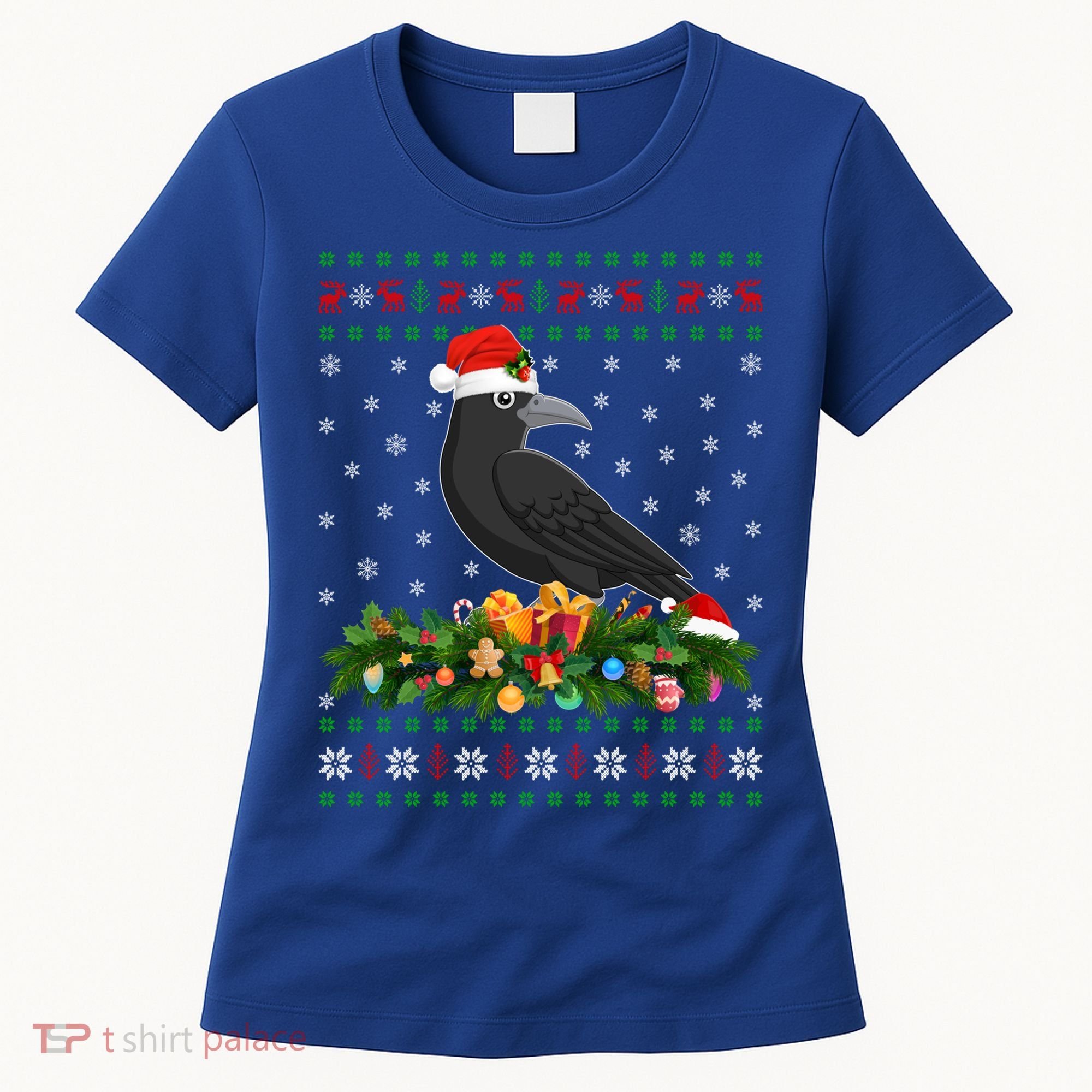 Raven Crow Bird Lover Xmas Santa Hat Ugly Crow Christmas Gift Women's T-Shirt