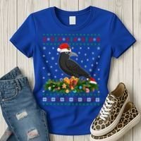 Raven Crow Bird Lover Xmas Santa Hat Ugly Crow Christmas Gift Women's T-Shirt thumb 3