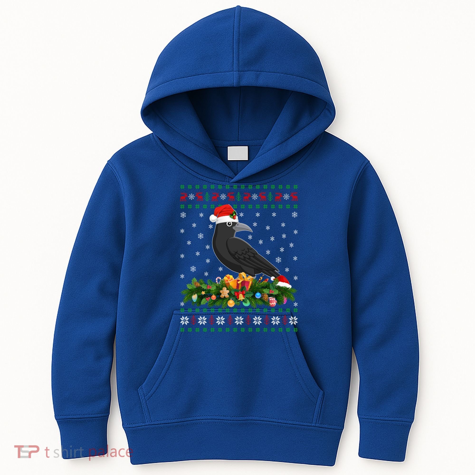 Raven Crow Bird Lover Xmas Santa Hat Ugly Crow Christmas Gift Kids Hoodie