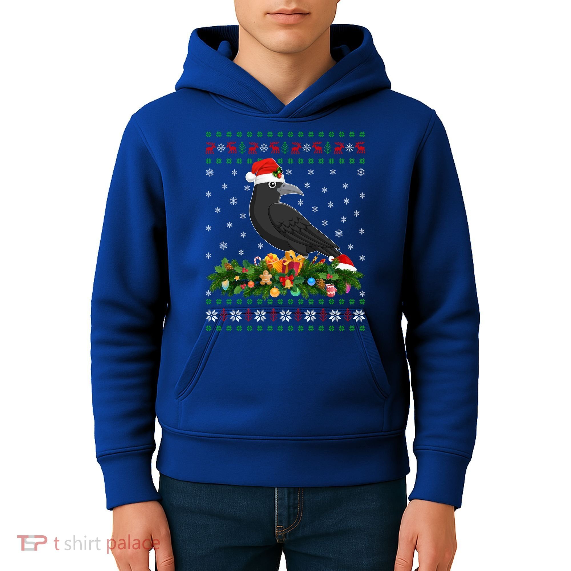 Raven Crow Bird Lover Xmas Santa Hat Ugly Crow Christmas Gift Kids Hoodie