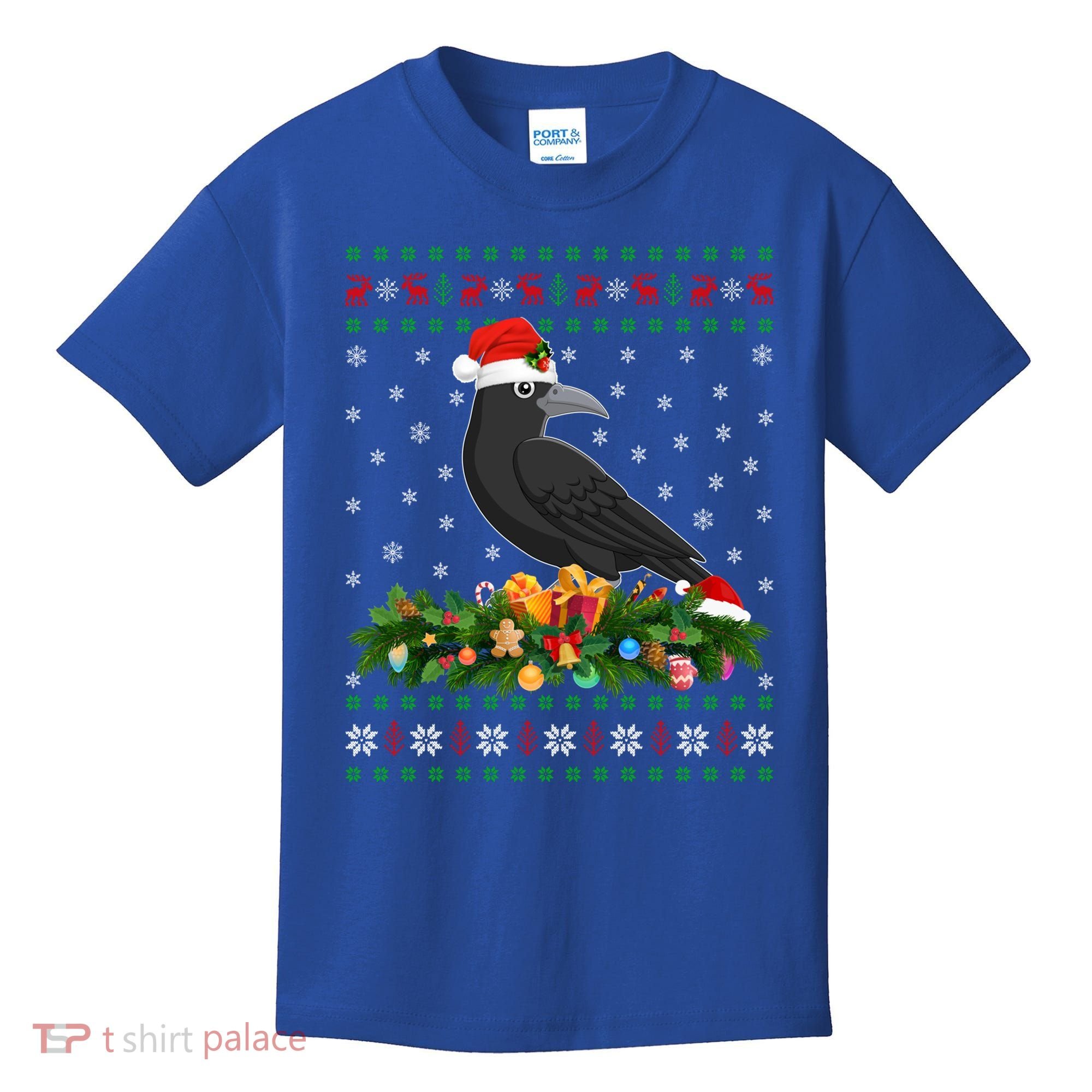 Raven Crow Bird Lover Xmas Santa Hat Ugly Crow Christmas Gift Kids T-Shirt