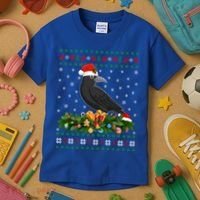 Raven Crow Bird Lover Xmas Santa Hat Ugly Crow Christmas Gift Kids T-Shirt thumb 3