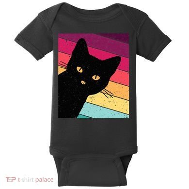 Retro Cat Black Cat Vintage Cat Cat Cute Baby Bodysuit