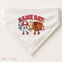 Retro Cartoon Baseball Game Day USA-Made Doggie Bandana thumb 0