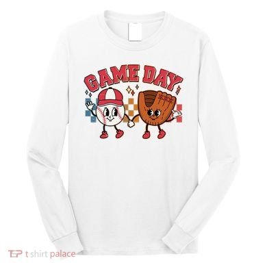 Retro Cartoon Baseball Game Day Long Sleeve Shirt