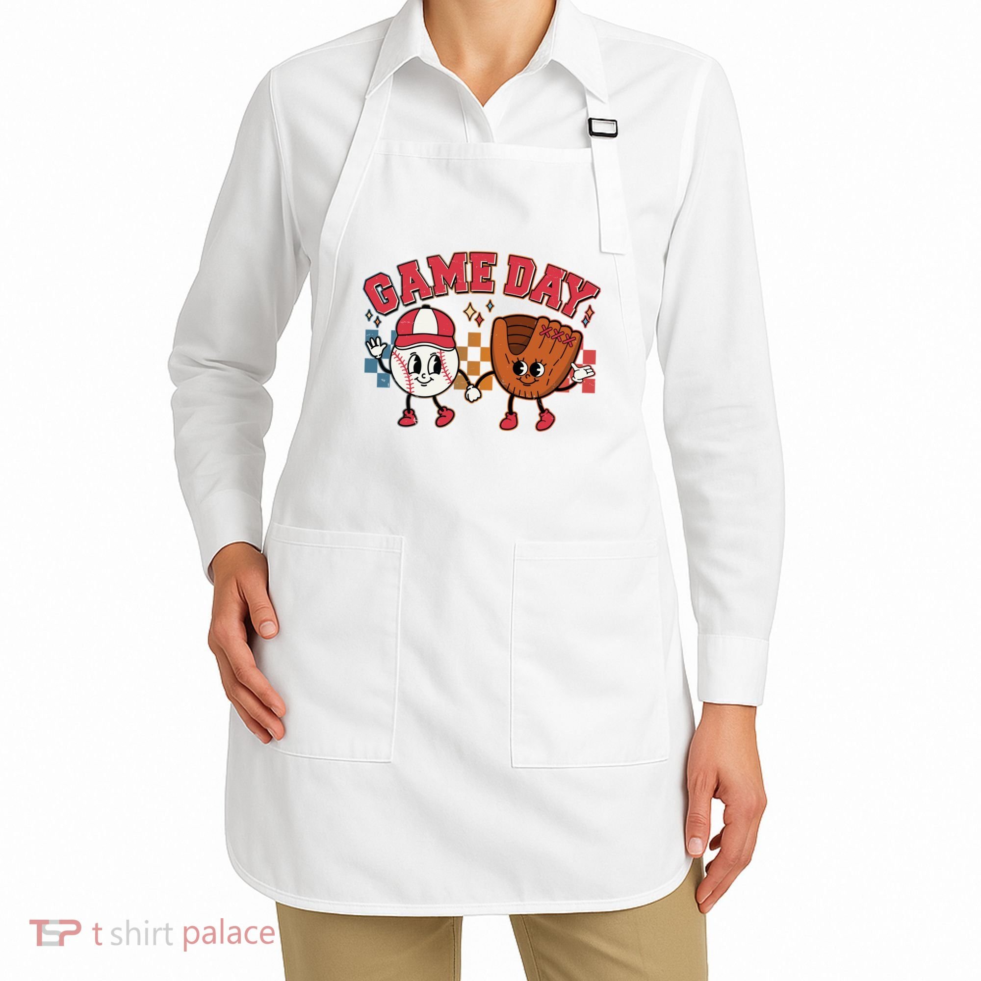 Retro Cartoon Baseball Game Day Apron