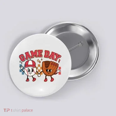 Retro Cartoon Baseball Game Day Button