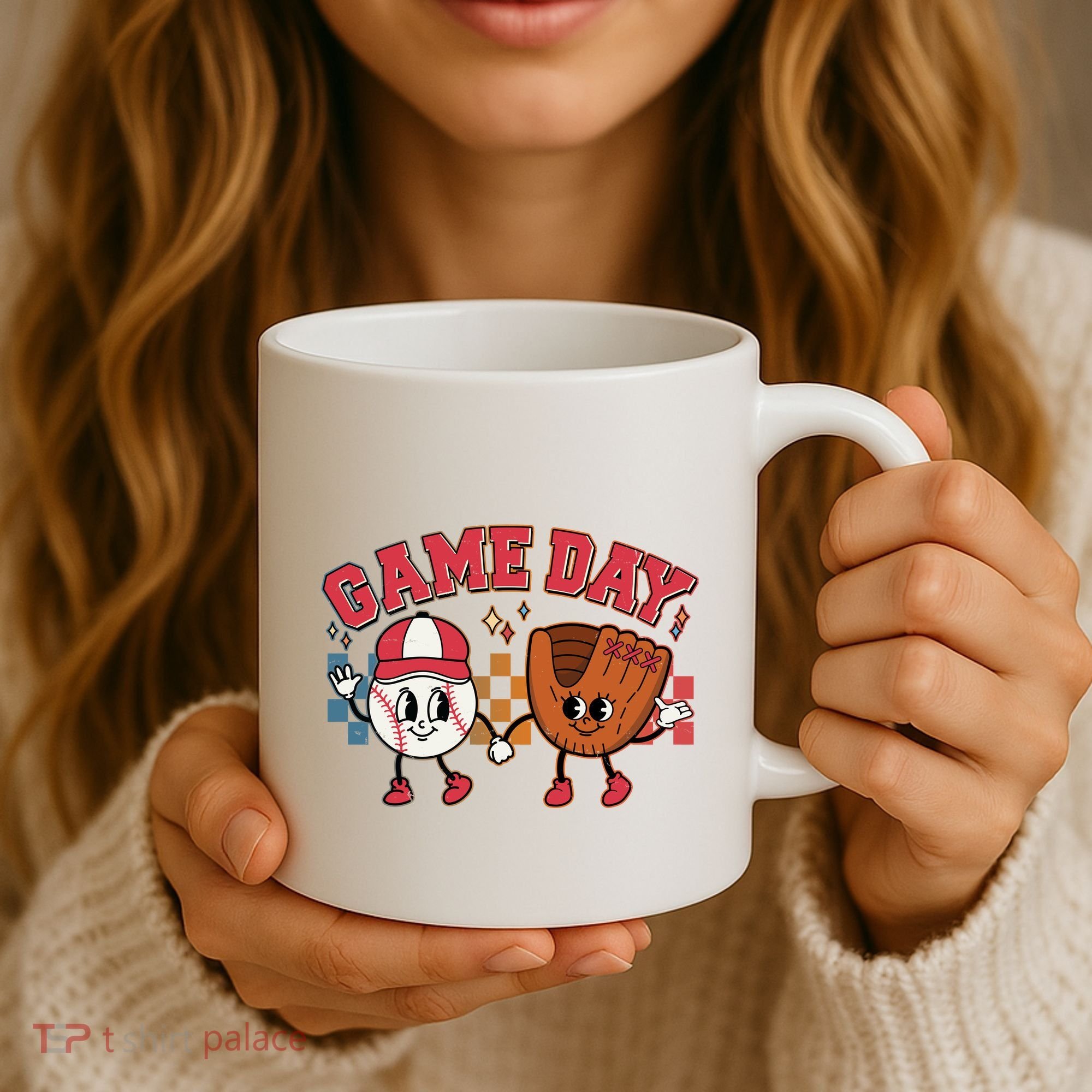 Retro Cartoon Baseball Game Day Coffee Mug