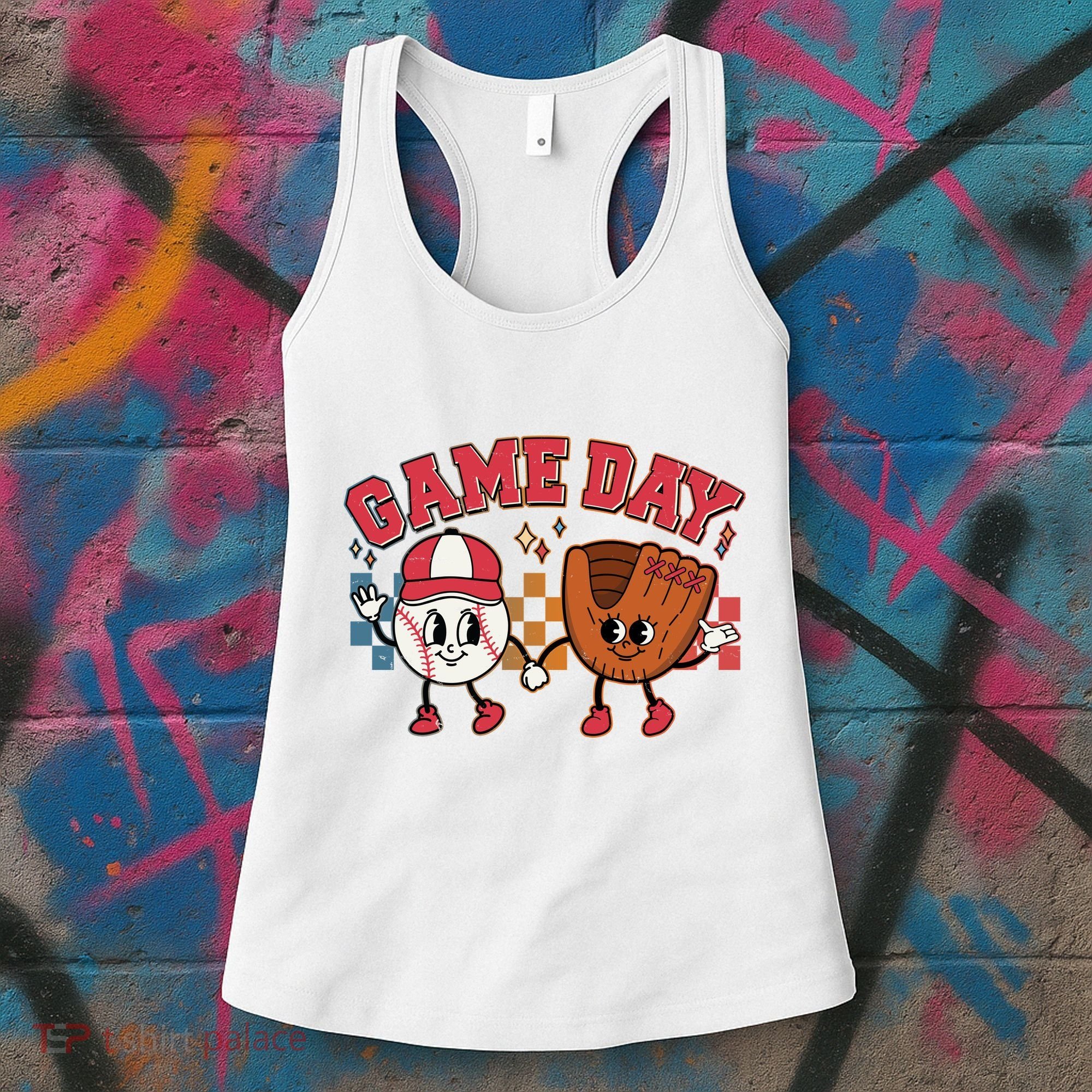 Retro Cartoon Baseball Game Day Women's Tank Top