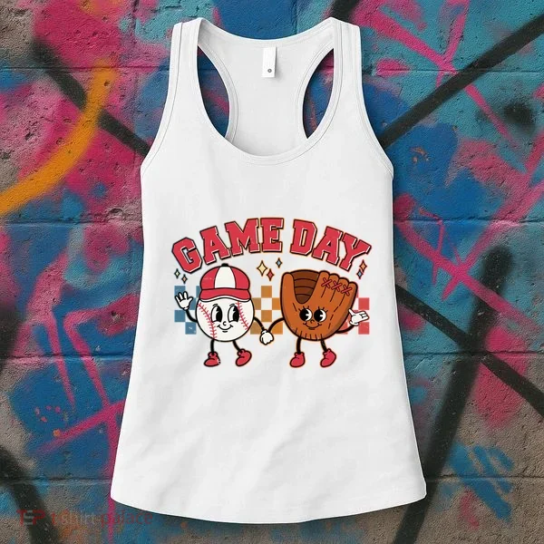 Retro Cartoon Baseball Game Day Women's Tank Top