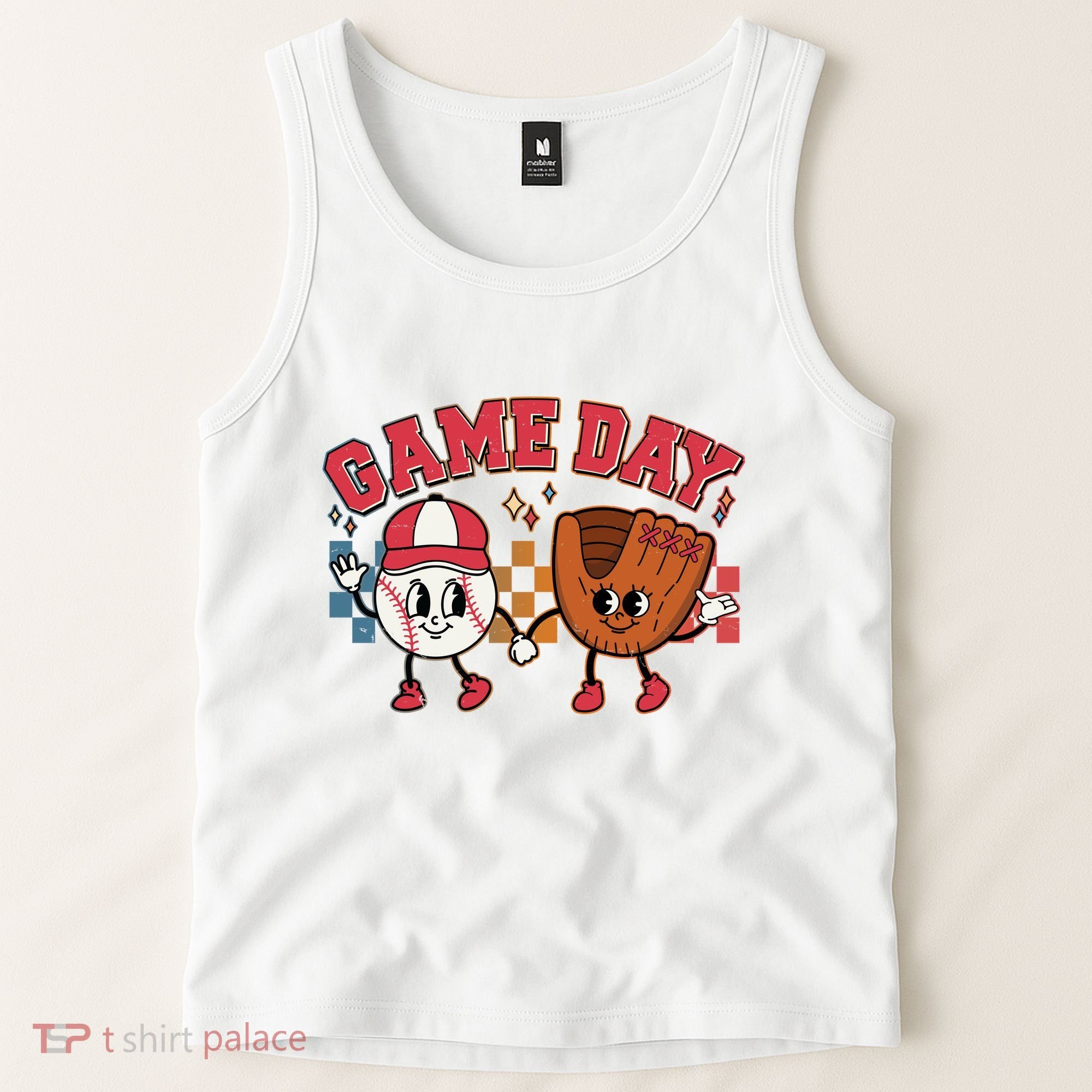 Retro Cartoon Baseball Game Day Tank Top