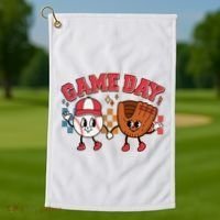 Retro Cartoon Baseball Game Day Golf Towel thumb 1