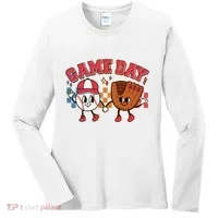 Retro Cartoon Baseball Game Day Women's Long Sleeve Shirt thumb 0