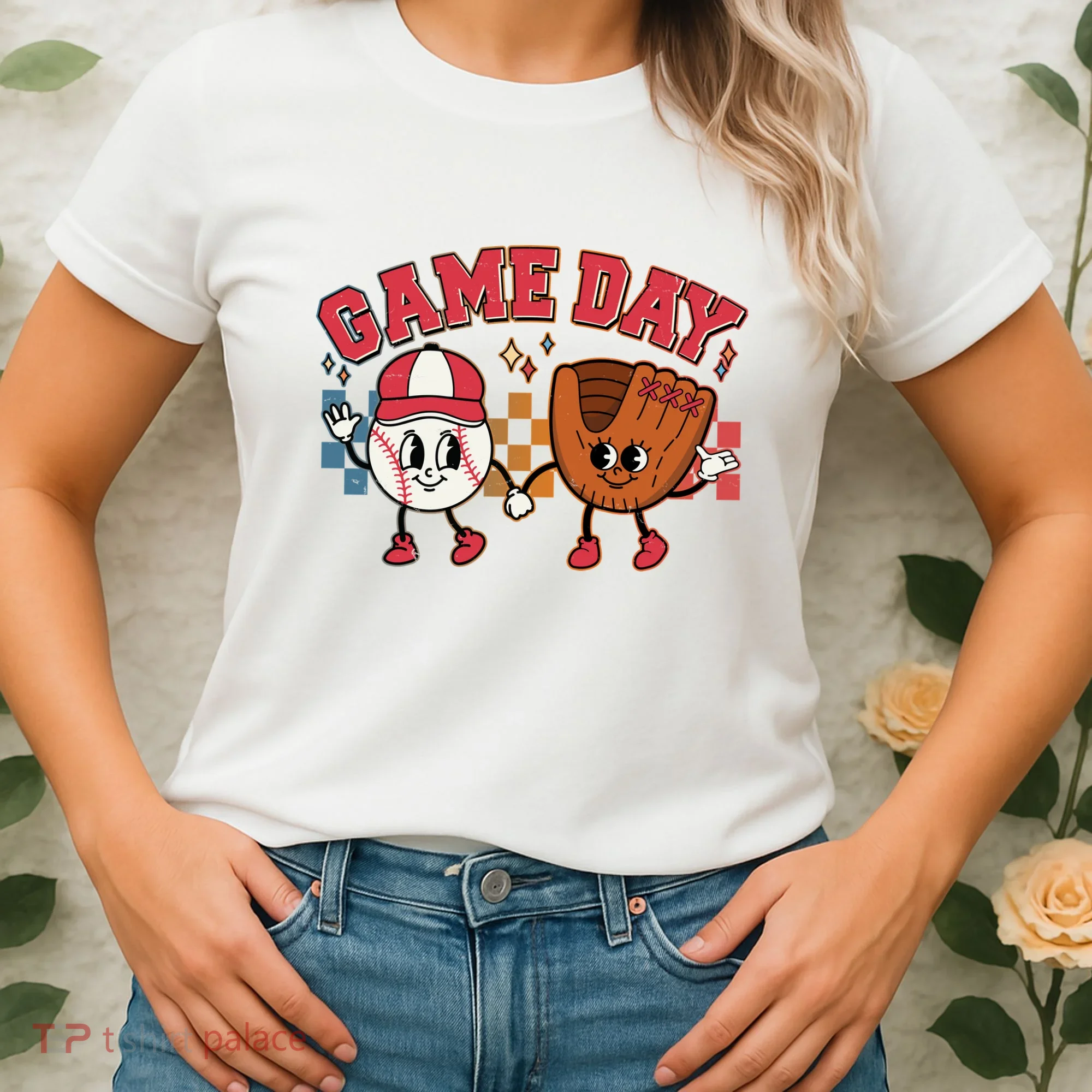 Retro Cartoon Baseball Game Day Women's T-Shirt