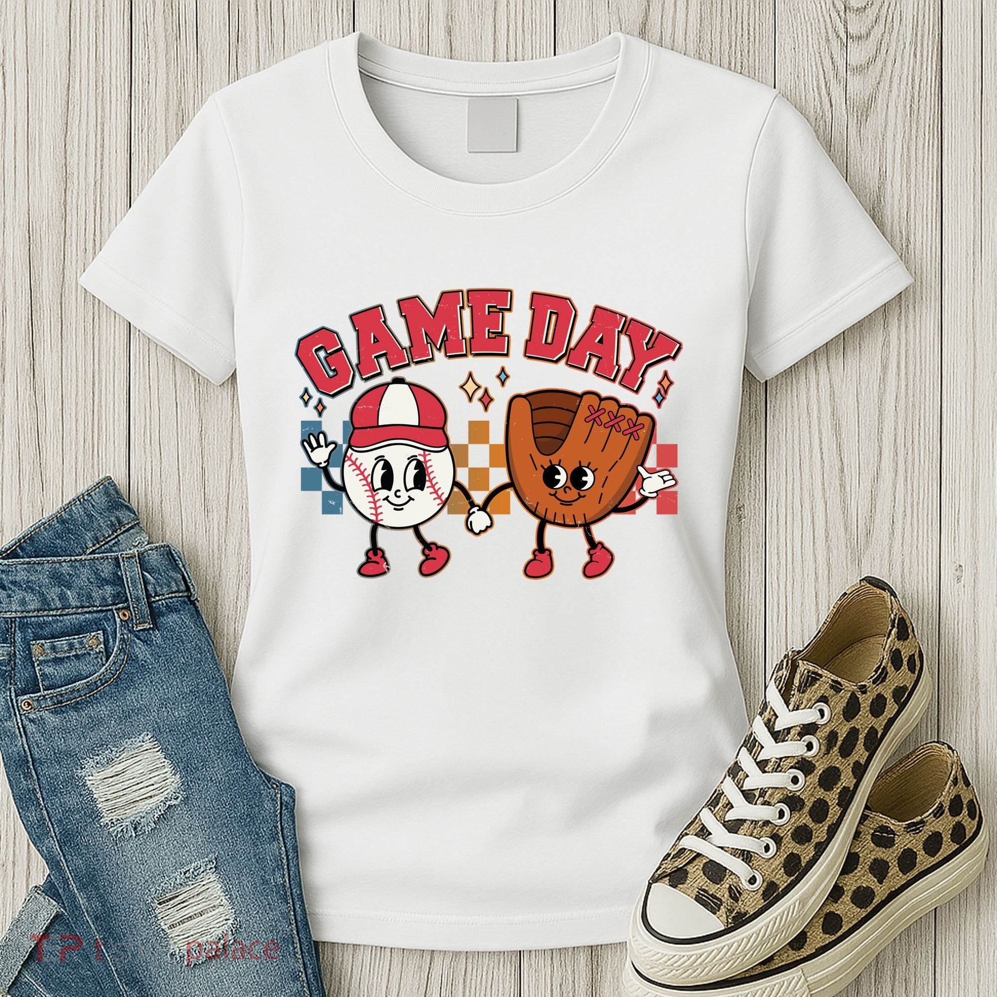 Retro Cartoon Baseball Game Day Women's T-Shirt