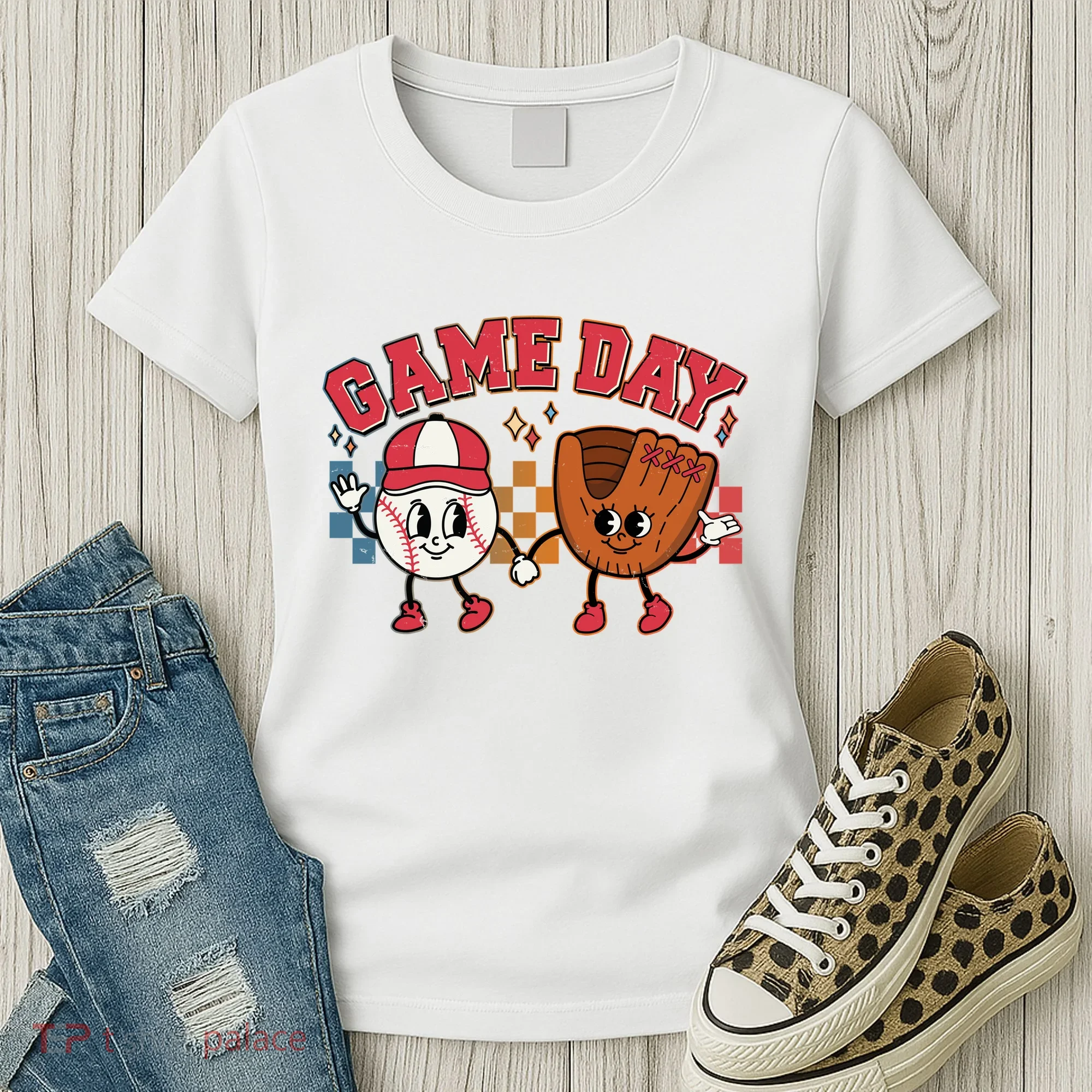 Retro Cartoon Baseball Game Day Women's T-Shirt
