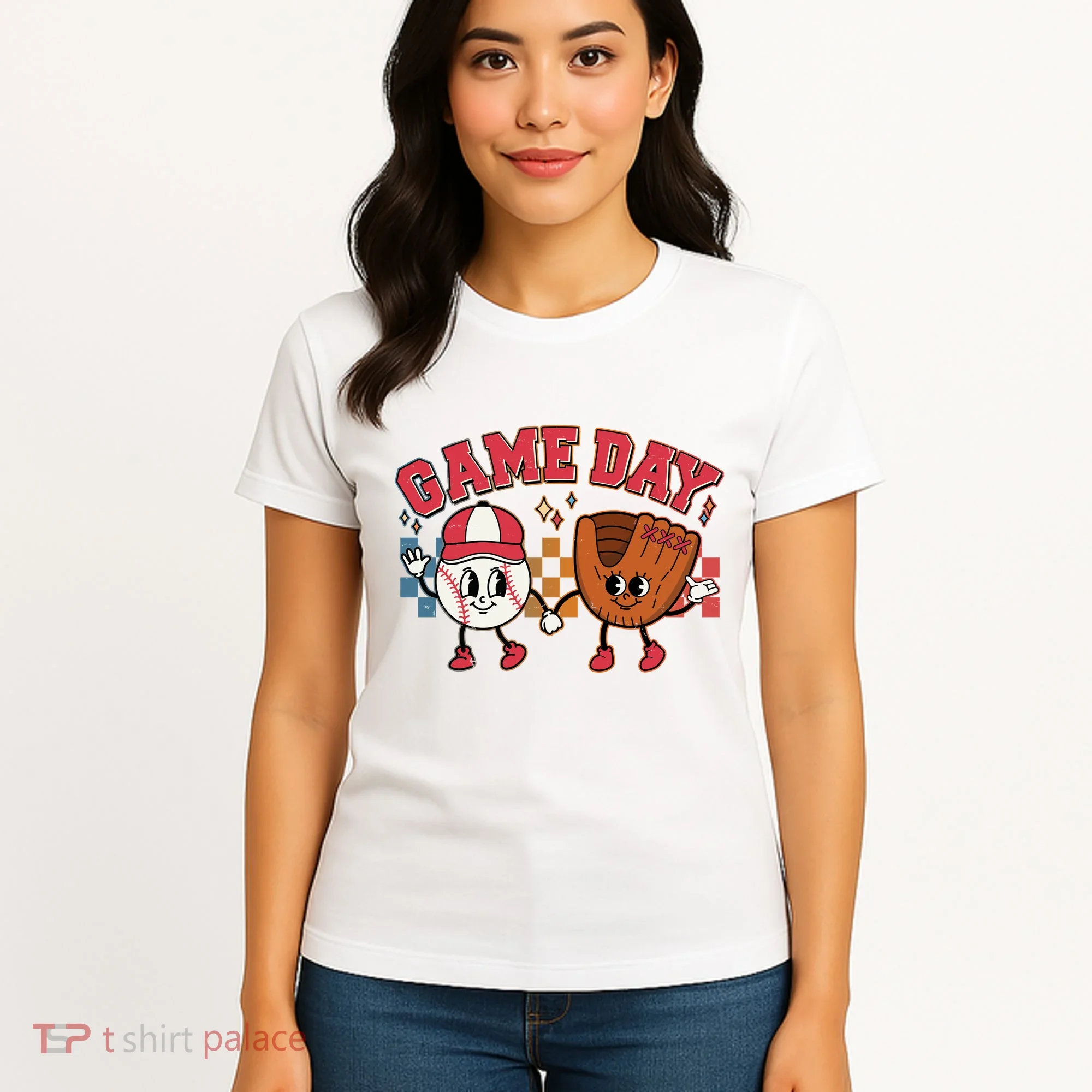 Retro Cartoon Baseball Game Day Women's T-Shirt