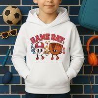 Retro Cartoon Baseball Game Day Kids Hoodie thumb 2
