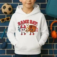 Retro Cartoon Baseball Game Day Kids Hoodie thumb 2