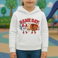 Retro Cartoon Baseball Game Day Kids Hoodie thumb 3