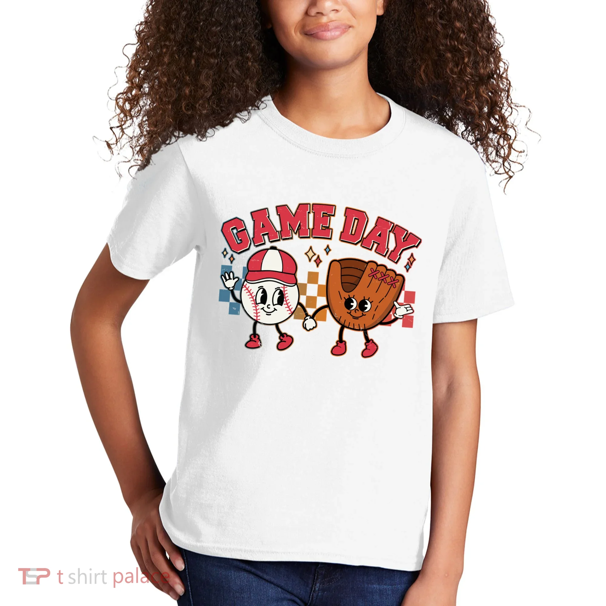 Retro Cartoon Baseball Game Day Kids T-Shirt