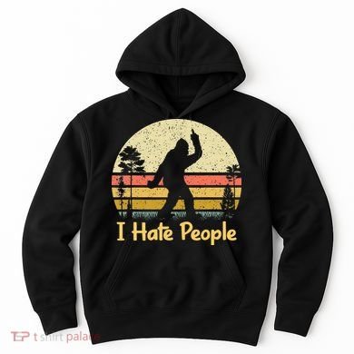 Retro Camping Bigfoot Sasquatch Middle Finger I Hate People Hoodie